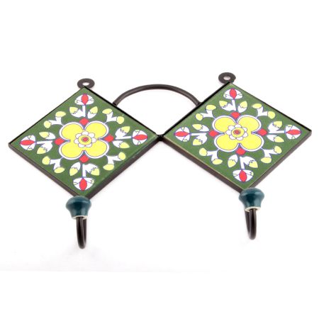 Forest Green And Yellow Ceramic Flower Tiles Hooks